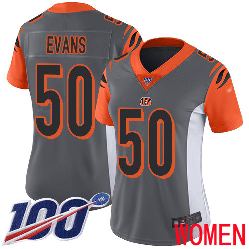 Cincinnati Bengals Limited Silver Women Jordan Evans Jersey NFL Footballl #50 100th Season Inverted Legend->youth nfl jersey->Youth Jersey